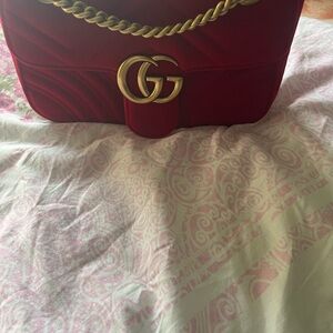 Gucci Red Quilted Shoulder Bag with Gold Chain